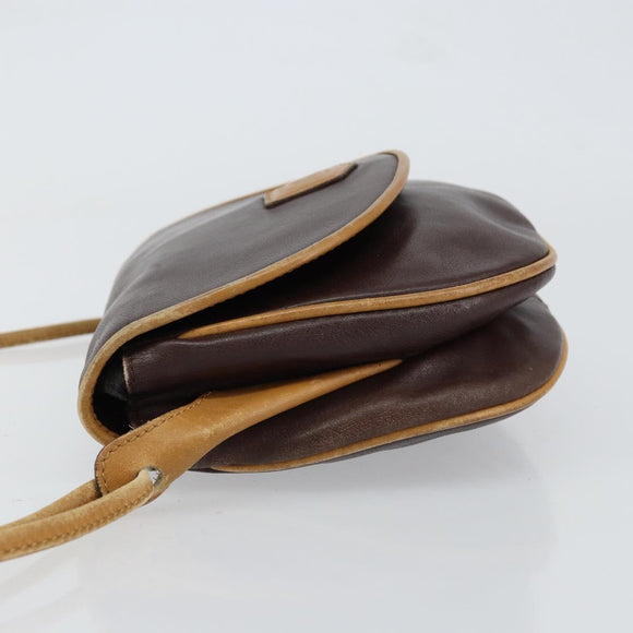 CELINE Shoulder Bag Leather Brown Gold Auth bs30778