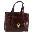 CELINE Macadam Canvas Hand Bag Enamel Brown Gold Auth bs30779-1