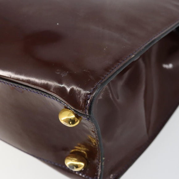 CELINE Macadam Canvas Hand Bag Enamel Brown Gold Auth bs30779