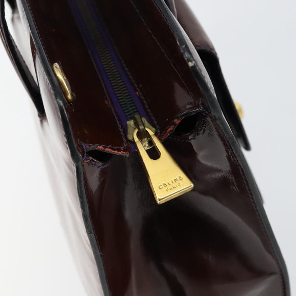 CELINE Macadam Canvas Hand Bag Enamel Brown Gold Auth bs30779