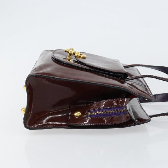 CELINE Macadam Canvas Hand Bag Enamel Brown Gold Auth bs30779