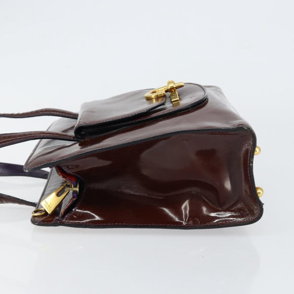 CELINE Macadam Canvas Hand Bag Enamel Brown Gold Auth bs30779