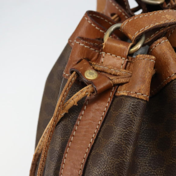 CELINE Macadam Canvas Shoulder Bag PVC Leather Brown Gold Auth bs30783