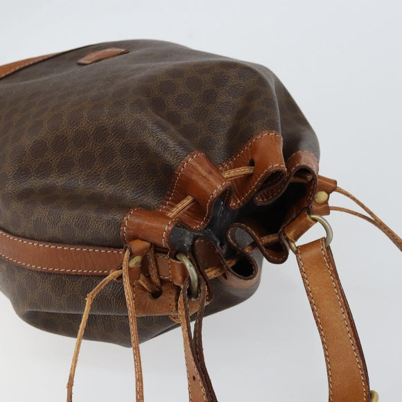 CELINE Macadam Canvas Shoulder Bag PVC Leather Brown Gold Auth bs30783