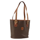 CELINE Macadam Canvas Tote Bag PVC Leather Brown Gold Auth bs30784-1