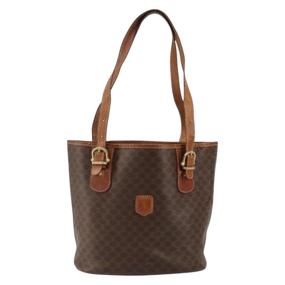 CELINE Macadam Canvas Tote Bag PVC Leather Brown Gold Auth bs30784