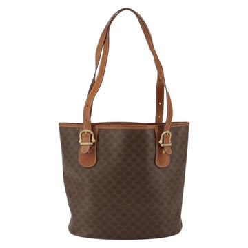 CELINE Macadam Canvas Tote Bag PVC Leather Brown Gold Auth bs30784 - 0