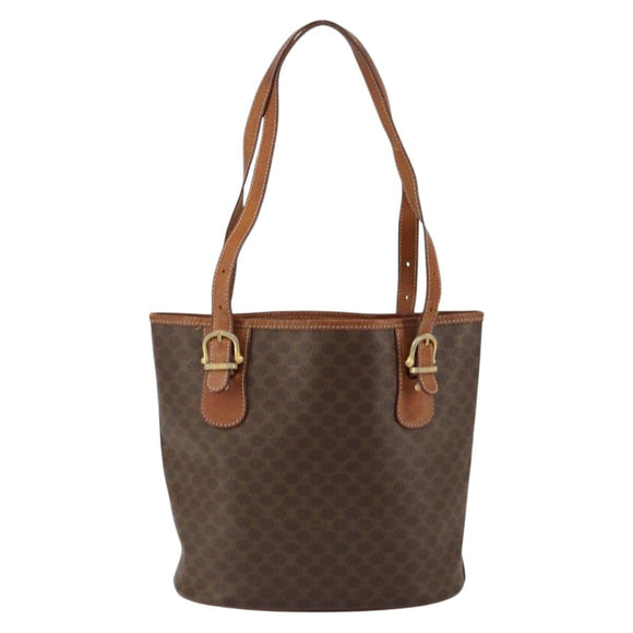 CELINE Macadam Canvas Tote Bag PVC Leather Brown Gold Auth bs30784