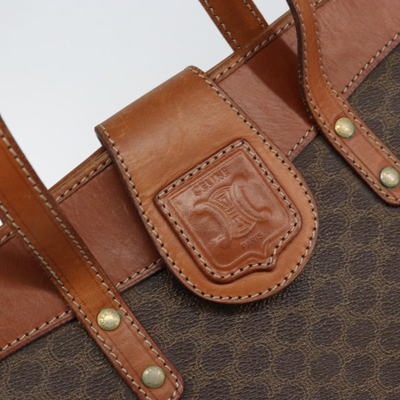 CELINE Macadam Canvas Tote Bag PVC Leather Brown Gold Auth bs30785