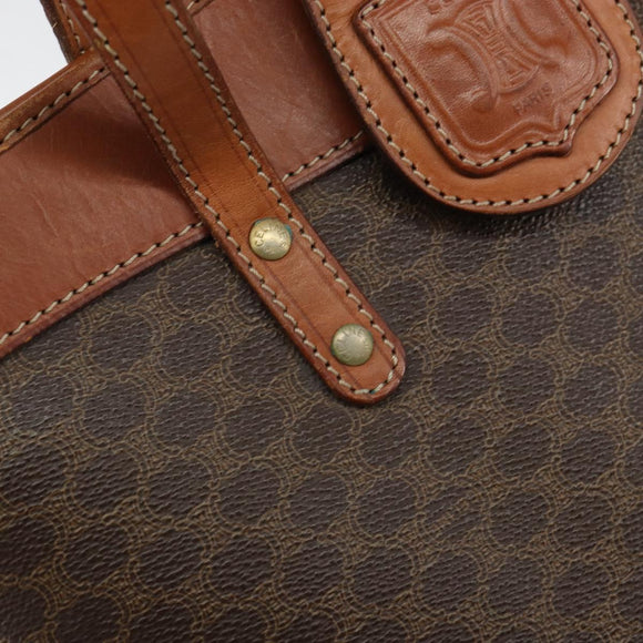 CELINE Macadam Canvas Tote Bag PVC Leather Brown Gold Auth bs30785