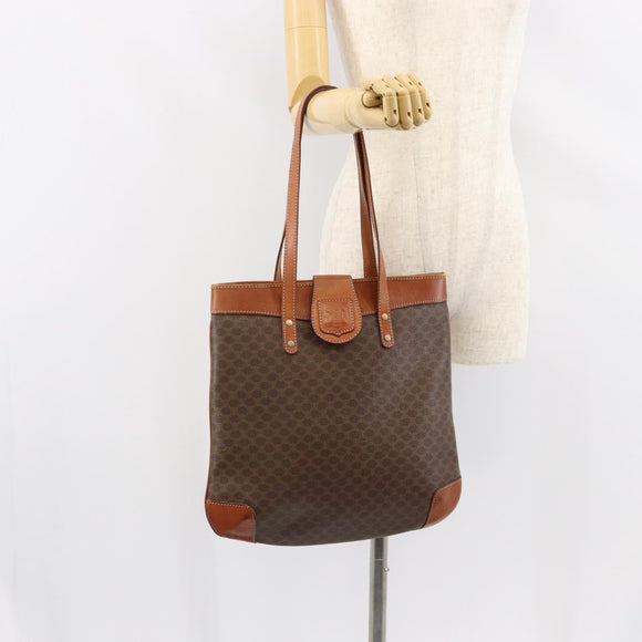 CELINE Macadam Canvas Tote Bag PVC Leather Brown Gold Auth bs30785