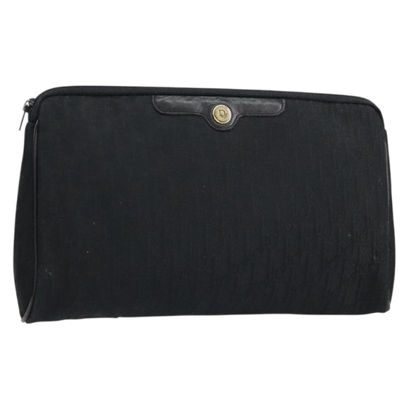 Christian Dior Trotter Canvas Clutch Bag Black Gold Auth bs30788