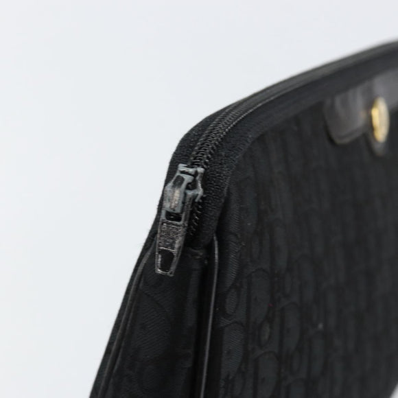 Christian Dior Trotter Canvas Clutch Bag Black Gold Auth bs30788