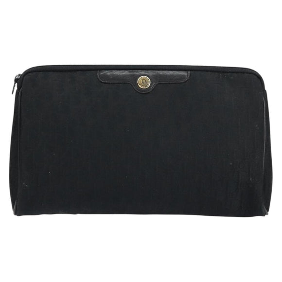 Christian Dior Trotter Canvas Clutch Bag Black Gold Auth bs30788