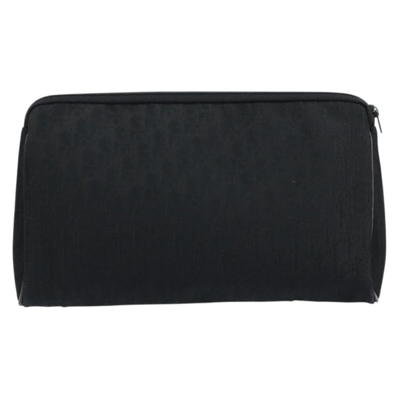 Christian Dior Trotter Canvas Clutch Bag Black Gold Auth bs30788