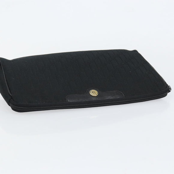 Christian Dior Trotter Canvas Clutch Bag Black Gold Auth bs30788
