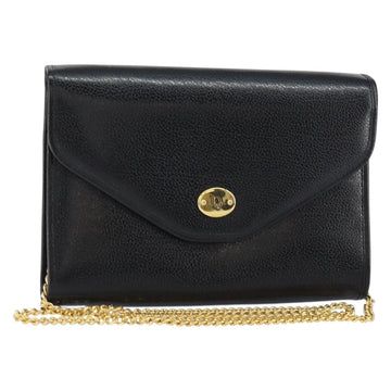Christian Dior Chain Shoulder Bag Leather Black Gold Auth bs30789