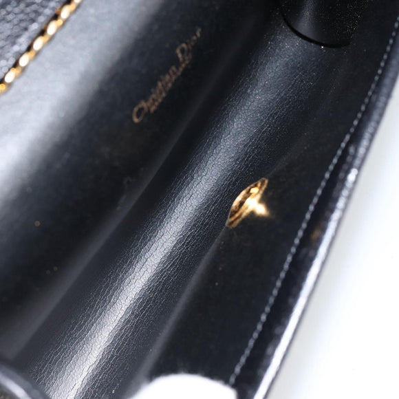 Christian Dior Chain Shoulder Bag Leather Black Gold Auth bs30789