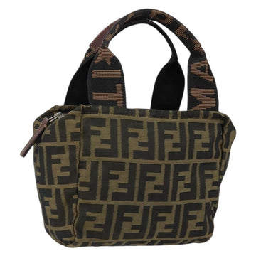FENDI Zucca Canvas Hand Bag Black Brown Auth bs30792