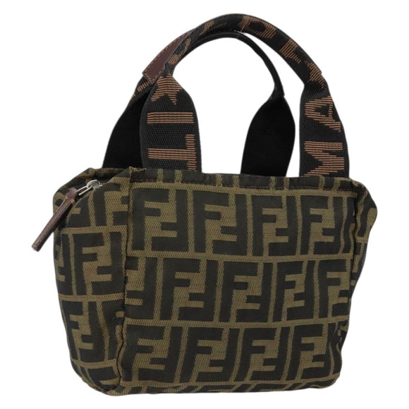 FENDI Zucca Canvas Hand Bag Black Brown Auth bs30792