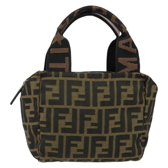 FENDI Zucca Canvas Hand Bag Black Brown Auth bs30792