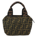 FENDI Zucca Canvas Hand Bag Black Brown Auth bs30792-2