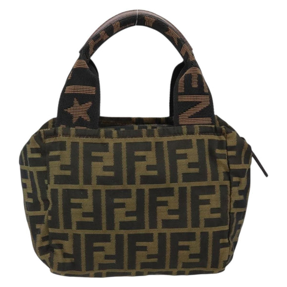FENDI Zucca Canvas Hand Bag Black Brown Auth bs30792