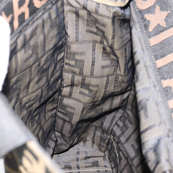 FENDI Zucca Canvas Hand Bag Black Brown Auth bs30793