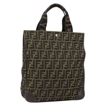 FENDI Zucca Canvas Hand Bag Black Brown Auth bs30793