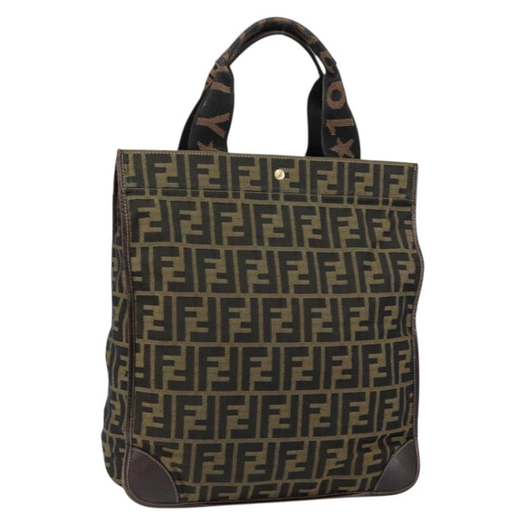 FENDI Zucca Canvas Hand Bag Black Brown Auth bs30793