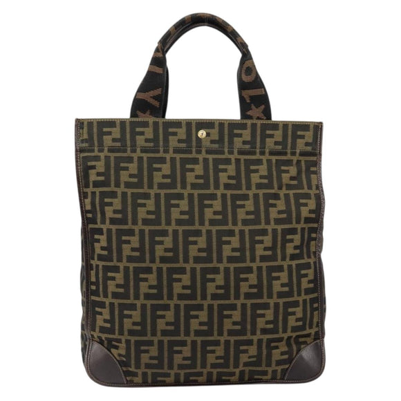 FENDI Zucca Canvas Hand Bag Black Brown Auth bs30793