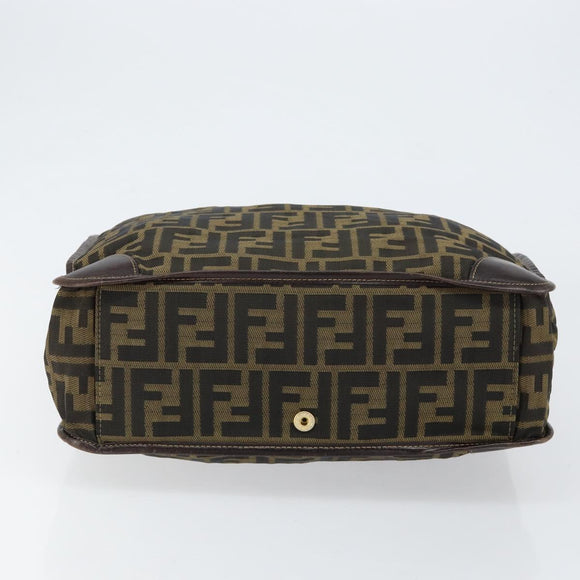 FENDI Zucca Canvas Hand Bag Black Brown Auth bs30793