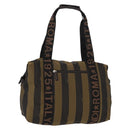 FENDI Pecan Canvas Hand Bag Nylon Black Brown Auth bs30795-1