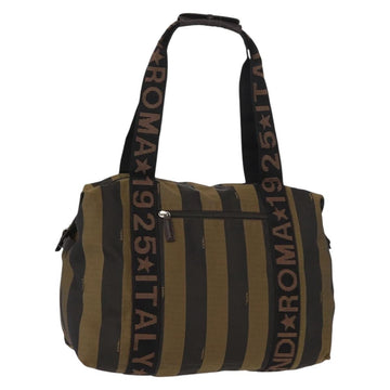 FENDI Pecan Canvas Hand Bag Nylon Black Brown Auth bs30795