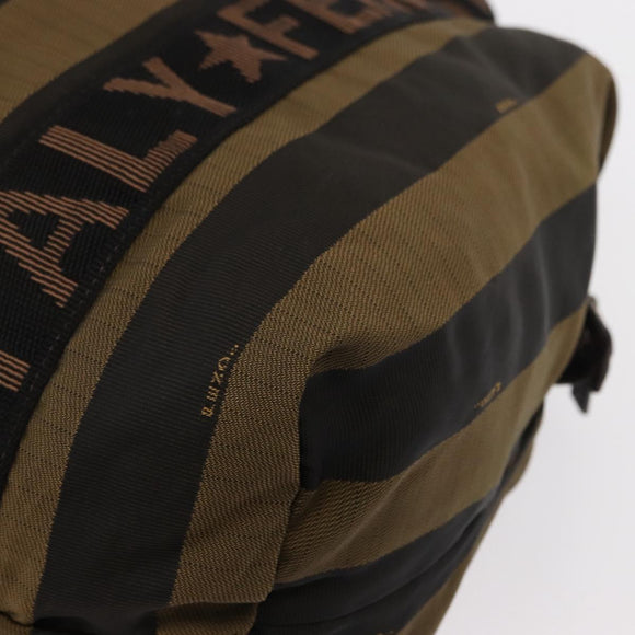 FENDI Pecan Canvas Hand Bag Nylon Black Brown Auth bs30795