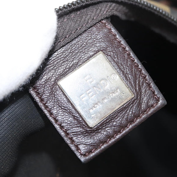 FENDI Pecan Canvas Hand Bag Nylon Black Brown Auth bs30795