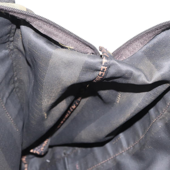 FENDI Pecan Canvas Hand Bag Nylon Black Brown Auth bs30795