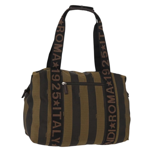 FENDI Pecan Canvas Handtas Nylon Zwart Bruin Auth bs30795