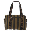 FENDI Pecan Canvas Handtas Nylon Zwart Bruin Auth bs30795-2