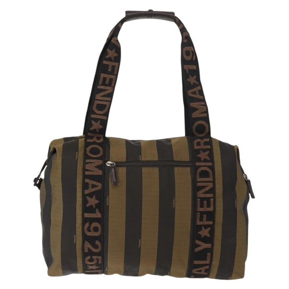 FENDI Pecan Canvas Handtas Nylon Zwart Bruin Auth bs30795