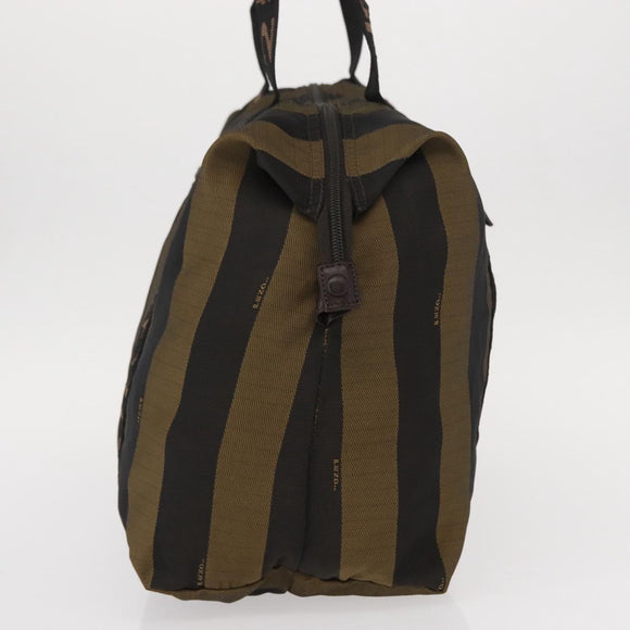 FENDI Pecan Canvas Hand Bag Nylon Black Brown Auth bs30795