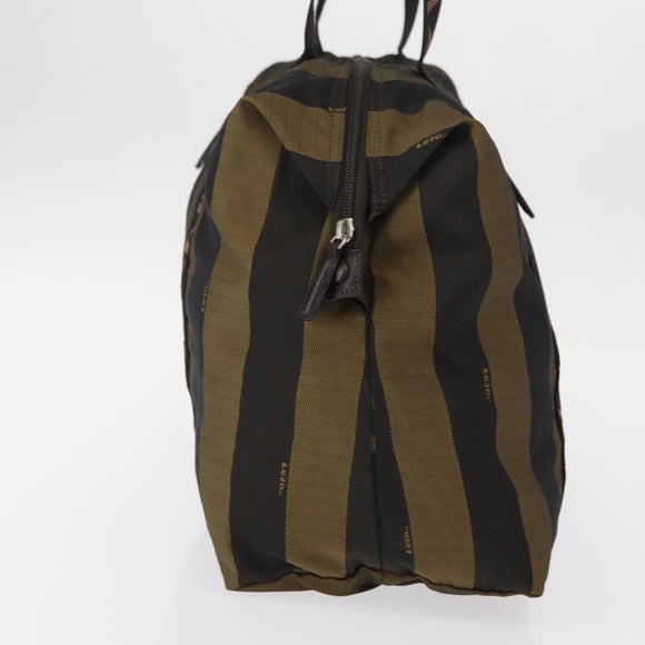 FENDI Pecan Canvas Handtas Nylon Zwart Bruin Auth bs30795