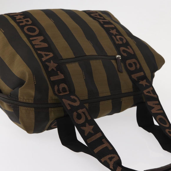 FENDI Pecan Canvas Handtas Nylon Zwart Bruin Auth bs30795