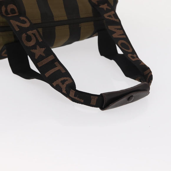 FENDI Pecan Canvas Handtas Nylon Zwart Bruin Auth bs30795