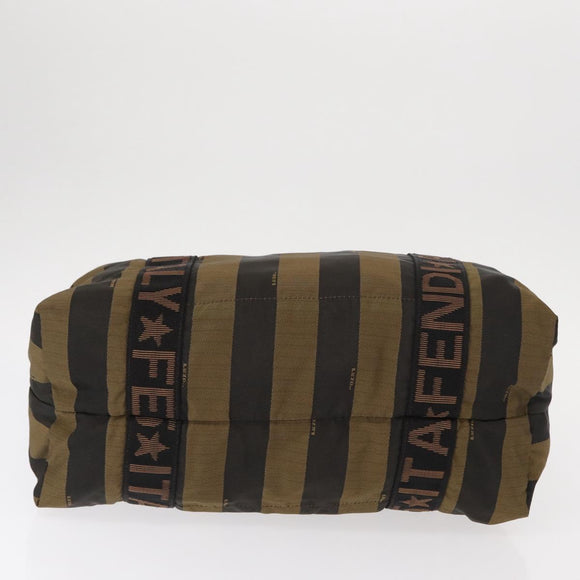 FENDI Pecan Canvas Hand Bag Nylon Black Brown Auth bs30795