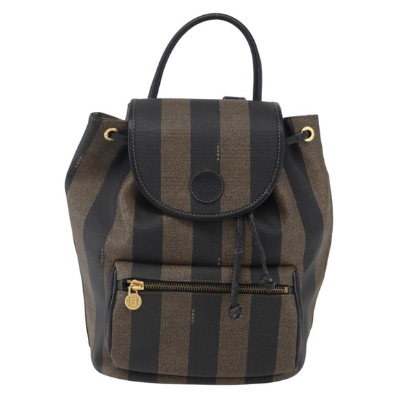 FENDI Pecan Canvas Backpack Brown Black Auth bs30797