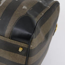 FENDI Pecan Canvas Boston Bag PVC Black Brown gold Auth bs30798-8