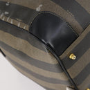 FENDI Pecan Canvas Boston Bag PVC Black Brown gold Auth bs30798-15