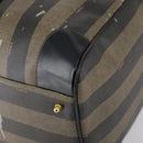 FENDI Pecan Canvas Boston Bag PVC Black Brown gold Auth bs30798-16