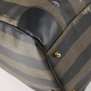 FENDI Pecan Canvas Boston Bag PVC Black Brown gold Auth bs30798-17